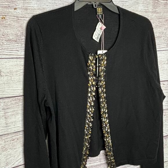 Basler Black Lavish Luxury Beaded 100% Virgin Wool Cardigan New Size 46/16 - Picture 6 of 9